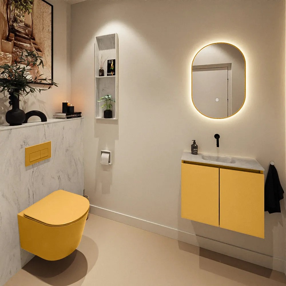 Mondiaz Ture DLux toiletmeubel 60cm ocher met wastafel opalo midden zonder kraangat