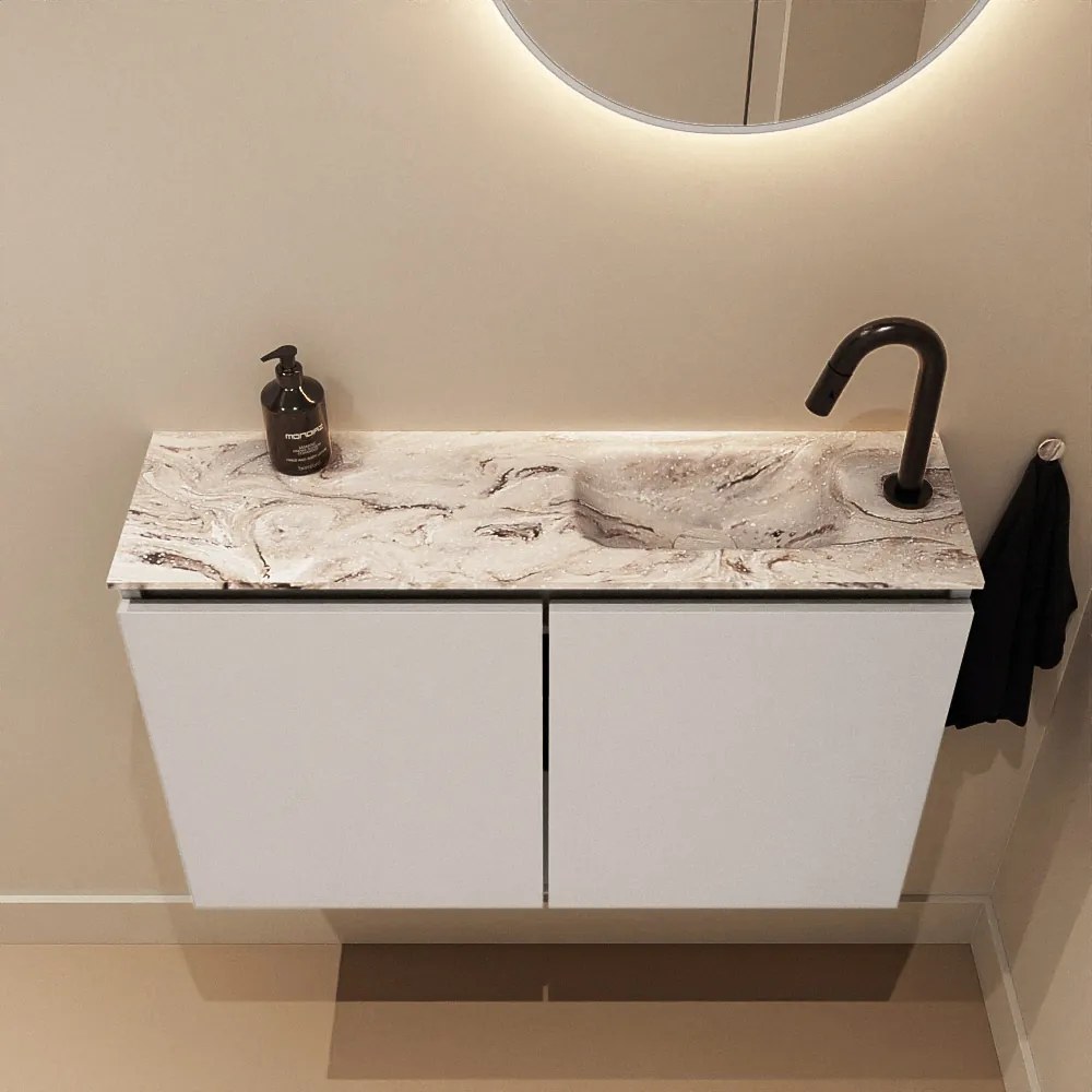 Mondiaz Ture DLux toiletmeubel 80cm linen met wastafel glace rechts met kraangat