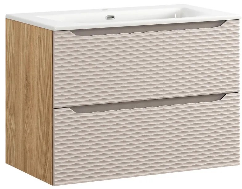 Comad Ocean Beige badmeubel 80cm met 2 lades en wastafel wit glans