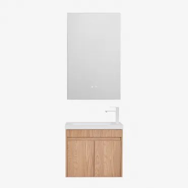 Narek Zwevend Houten Badkamermeubelset Met Geïntegreerde Wastafel Ash Brown & Rectangular Led And Antifog 55x90 Cm Riben & ↔︎ 60 Cm & Wi - Sklum