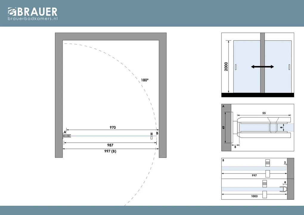 Brauer Void profielloze nisdeur 100cm RVS geborsteld PVD