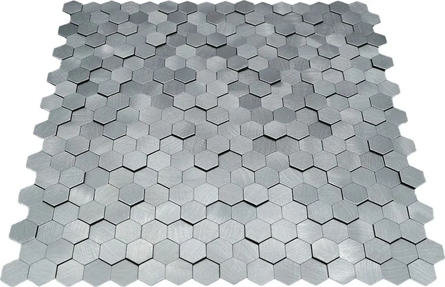 Zelfklevende Mozaïektegels Metaal | Mini Hexagon 3D Grijs | 29,8×30,7 cm | Keuken, Bad & WC