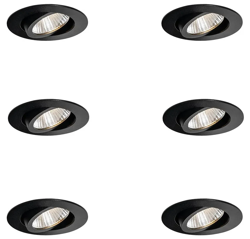 Set van 6 inbouwspots zwart 6,8cm incl. LED 750 lm dimbaar IP23 - Gaius Modern rond Binnenverlichting Lamp