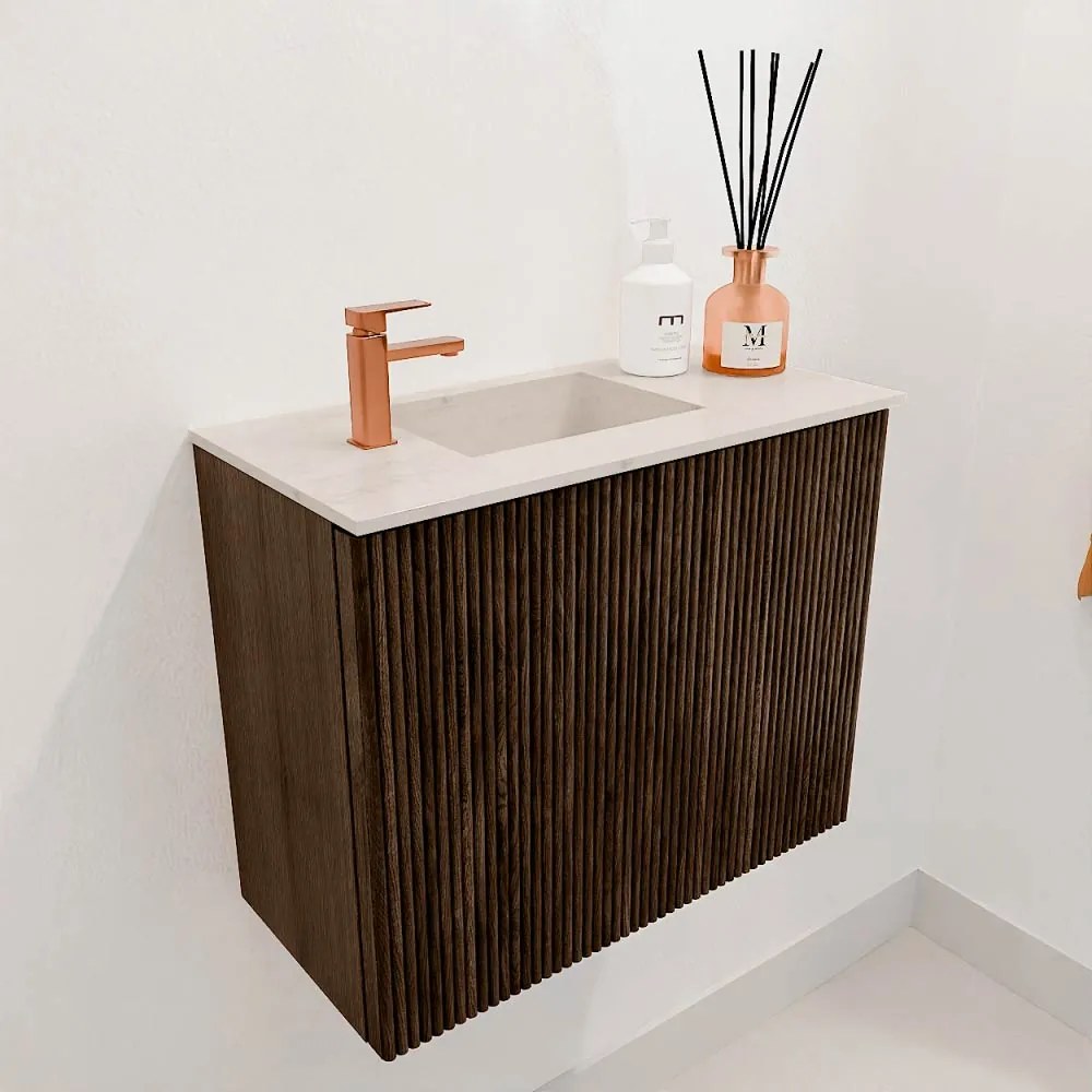 Mondiaz Joya DLux 50cm toiletmeubel walnut met wastafel faye links 1 kraangat meli