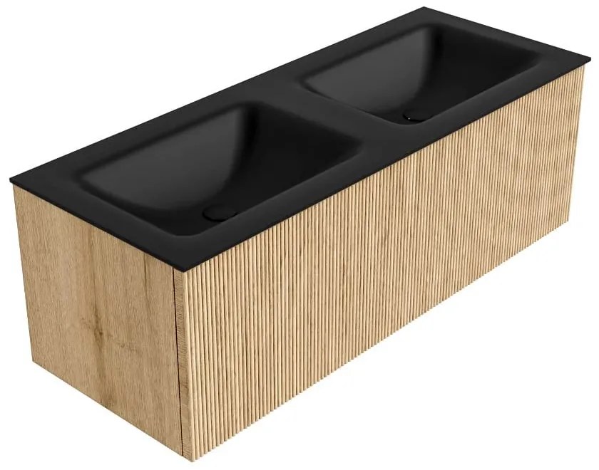 Mondiaz Kurve 120cm badmeubel oak met 1 lade en wastafel cloud dubbel zonder kraangat urban