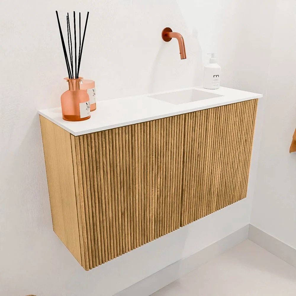 Mondiaz Joya 70cm toiletmeubel oak met wastafel faye rechts zonder kraangat talc