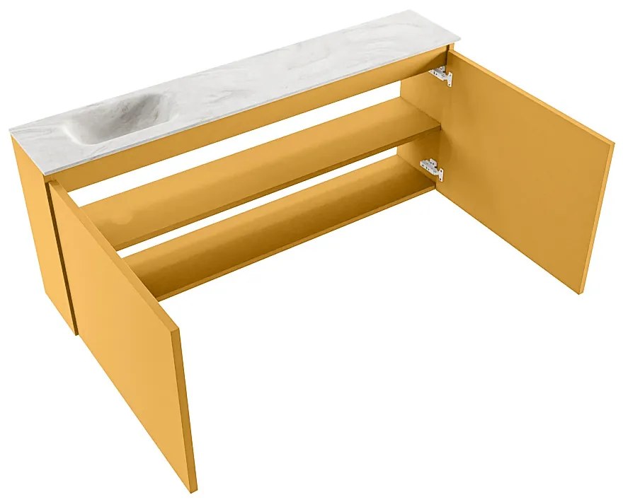 Mondiaz Ture DLux toiletmeubel 120cm ocher met wastafel ostra links met kraangat