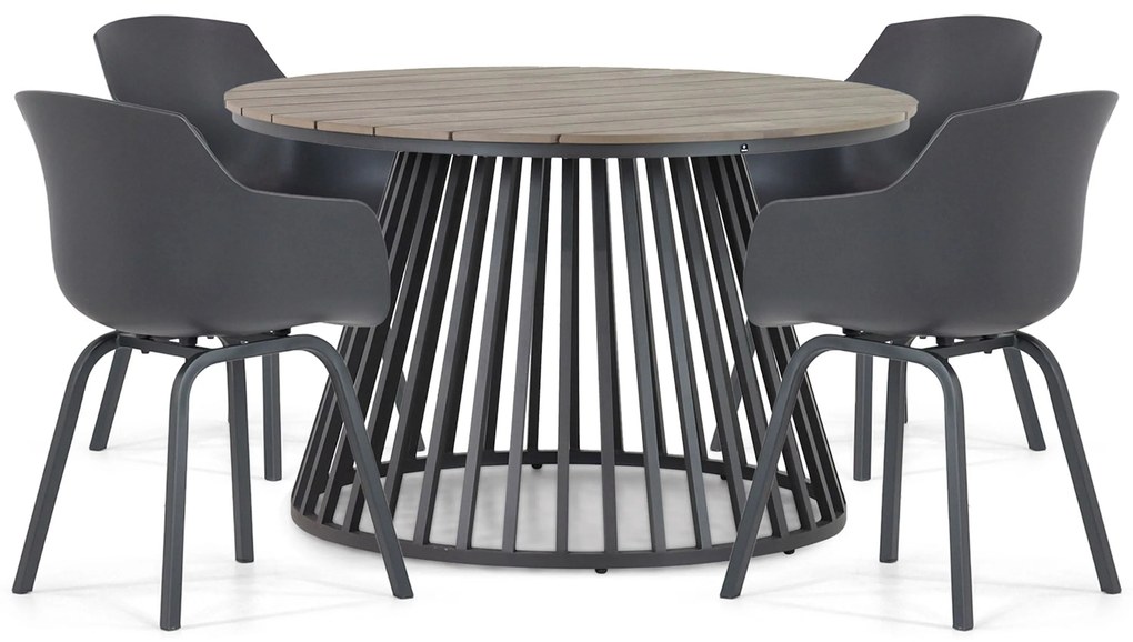 Tuinset Ronde Tuintafel 4 personen 125 cm Kunststof Grijs Lifestyle Garden Furniture Salina/Sorrento