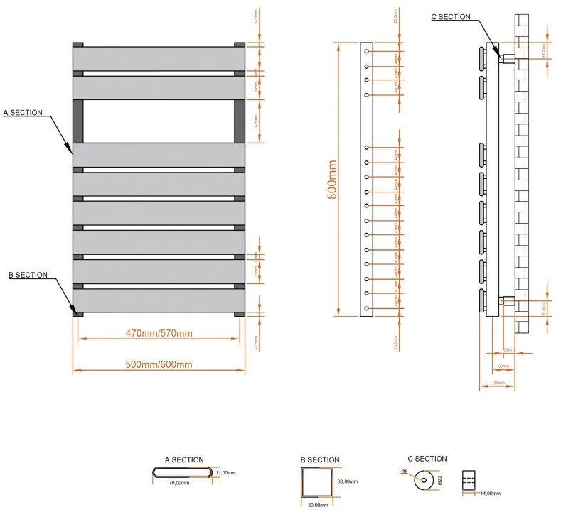 Eastbrook Deddington handdoekradiator 50x80cm 320W chroom