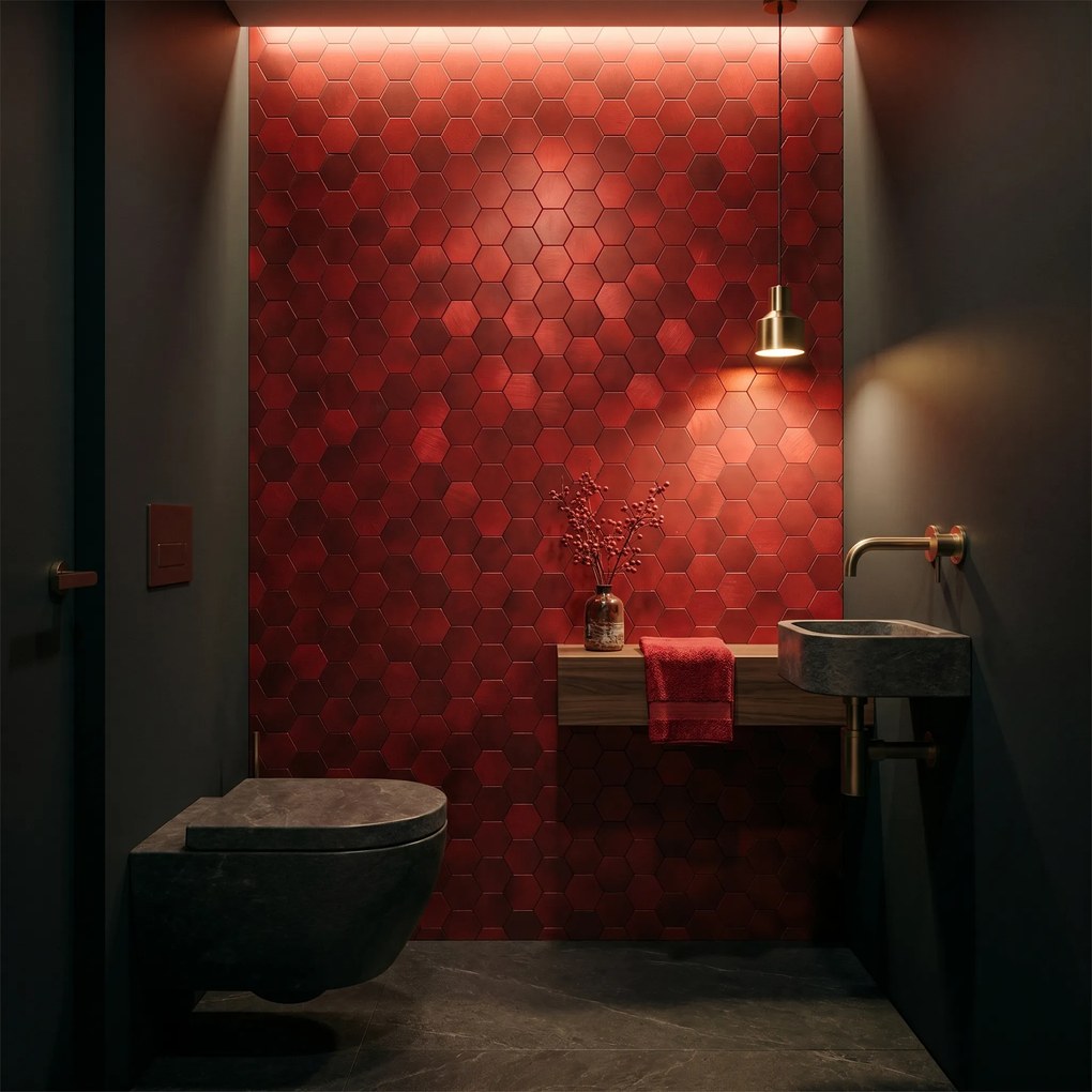 Zelfklevende Mozaïektegels Metaal | Hexagon Rood | 28,8×29,2 cm | Keuken, Bad & WC