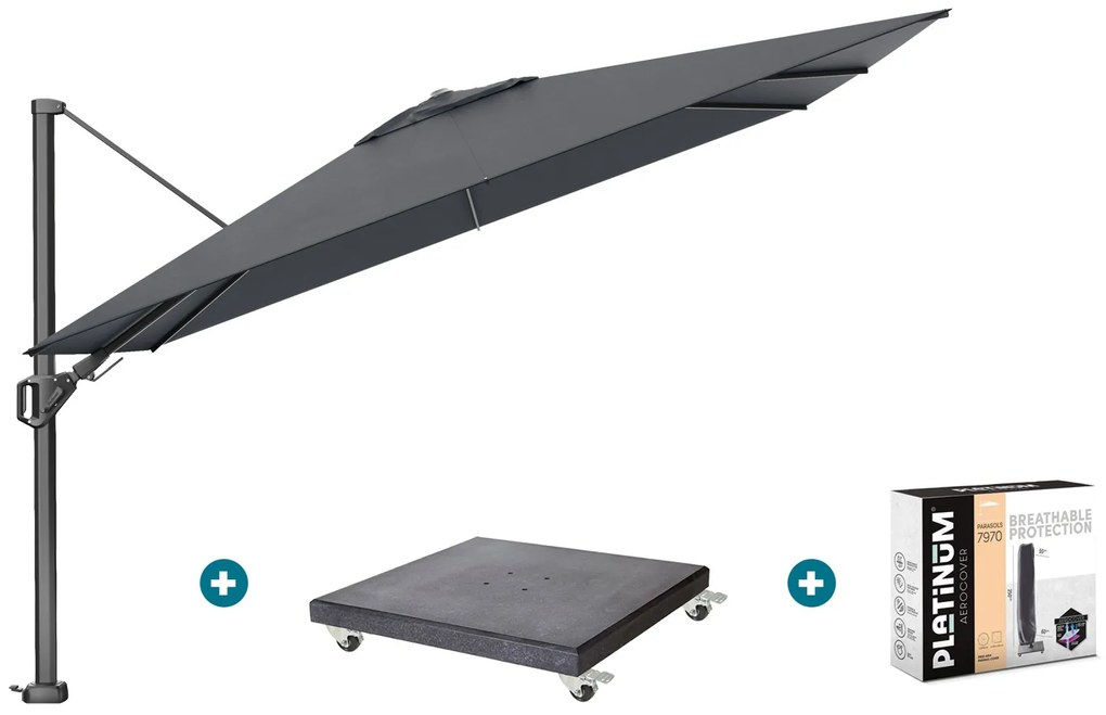 Platinum Challenger zweefparasol Premium T2 2,6x3,5 m - Faded Black met Modena voet en hoes