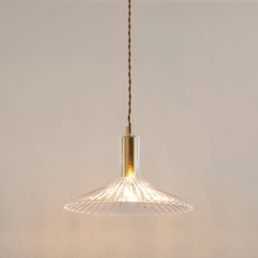 Hanglamp in messing en geribbeld glas Ø24,5cm, Gramma