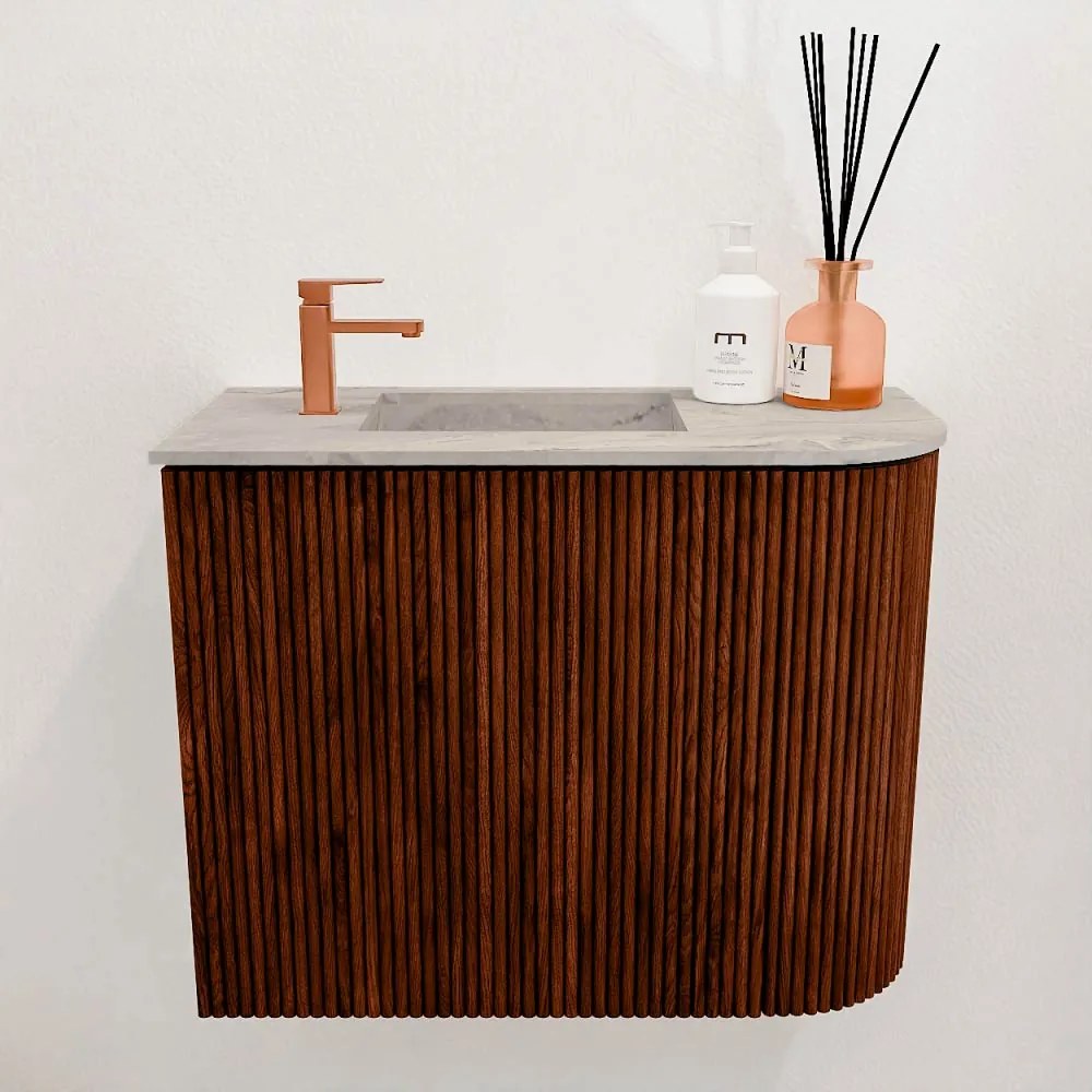 Mondiaz Joya DLux 50cm toiletmeubel ronding rechts ruby met wastafel faye links 1 kraangat glace