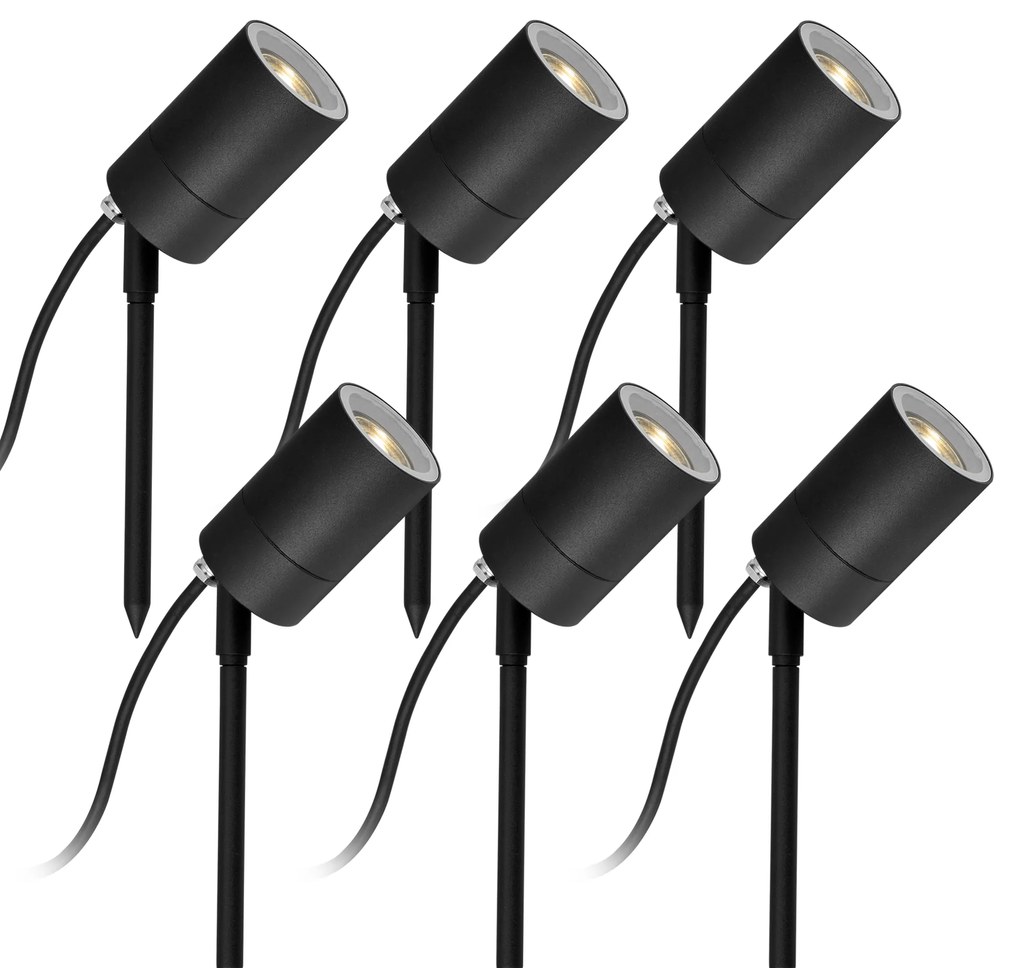 6x LED Pin Tuinspot Zwart