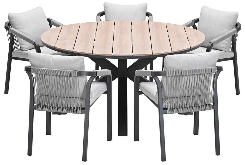 Garden Impressions Tarera tuinset 6-delig taupe - Tulli tuintafel Ø148x75 cm - light teak vironwood