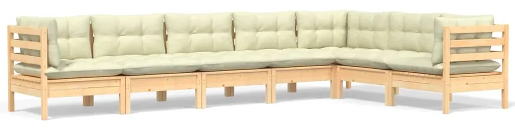vidaXL 7-delige Loungeset met crèmekleurige kussens massief grenenhout