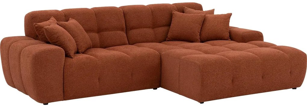 Goossens Excellent Bank Kubus bruin, stof, 1,5-zits, modern design met chaise longue rechts