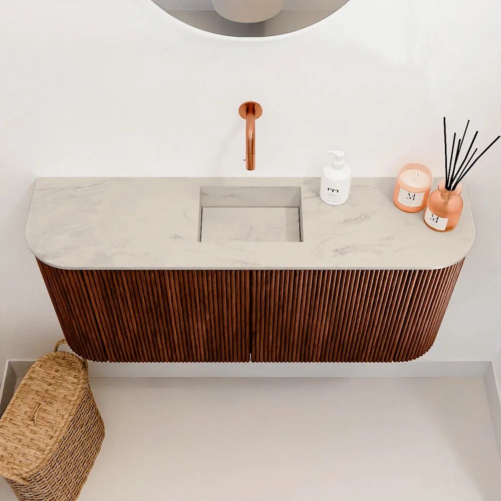 Mondiaz Joya DLux 95cm toiletmeubel ronding links/rechts ruby met wastafel faye midden zonder kraangat opalo