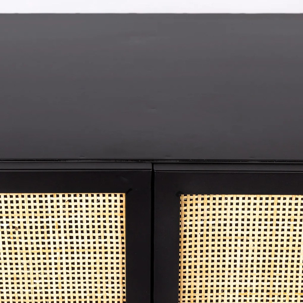 Japandi Kast Zwart Met Rotan - 70x38x145cm.