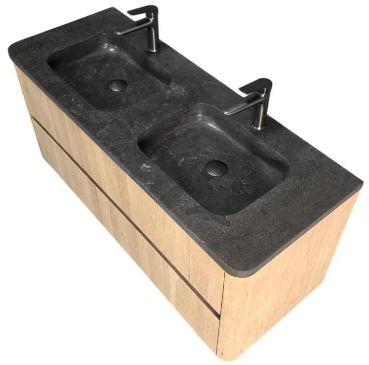 B-Stone Branson badkamermeubel eiken met natuurstenen dubbele wastafel 120cm