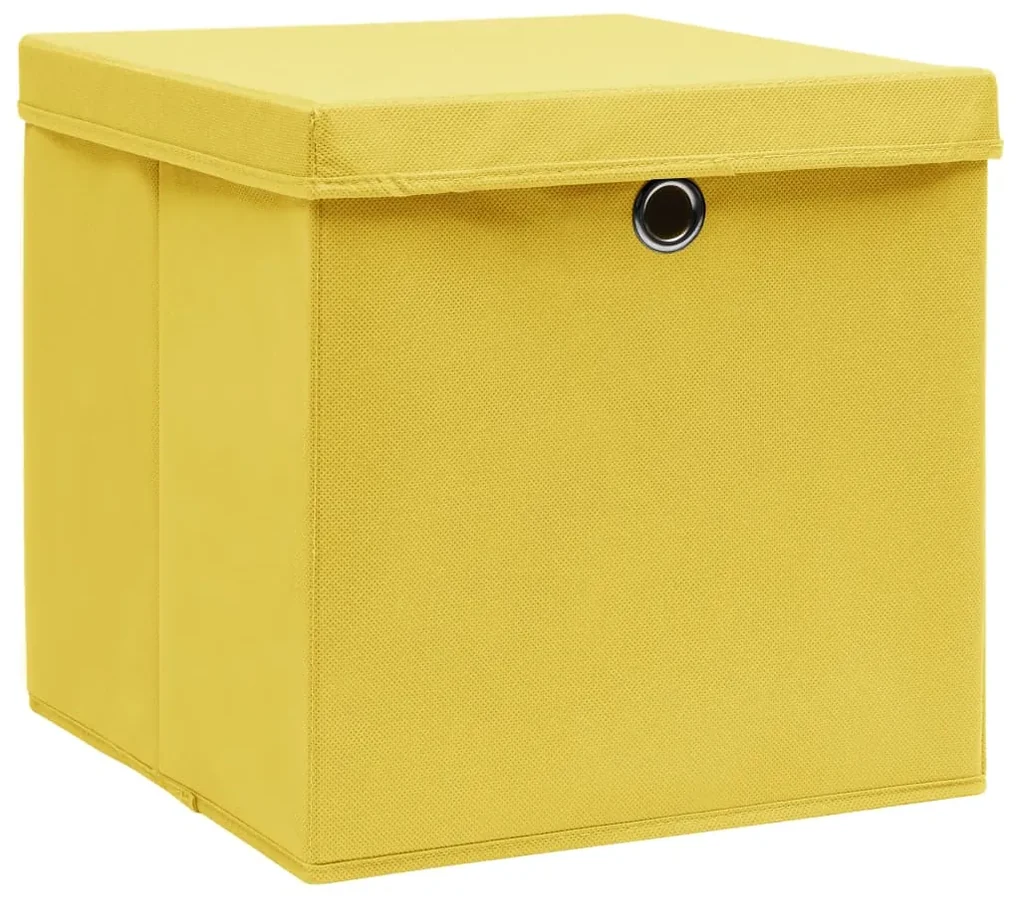 vidaXL Opbergboxen met deksels 10 st 32x32x32 cm stof geel