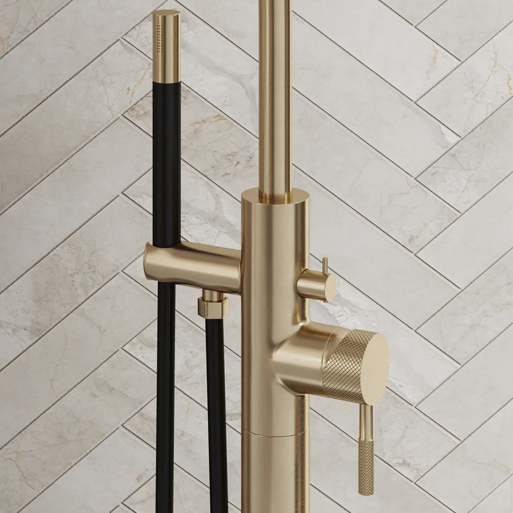 Saniclear Brass Curved Pro vrijstaande badkraan geborsteld messing - mat goud