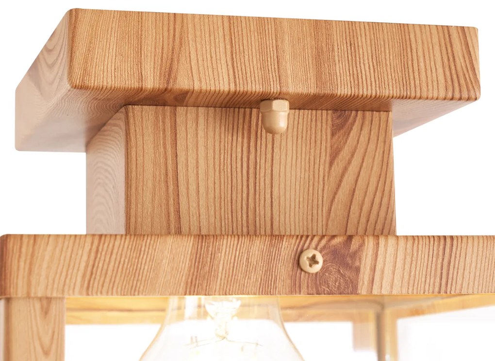 Industriële buitenplafondlamp hout met helder glas - Rotterdam