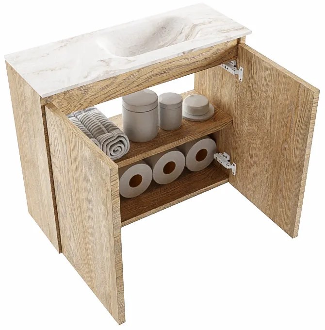 Mondiaz Ture DLux toiletmeubel 60cm washed oak met wastafel frappe rechts met kraangat