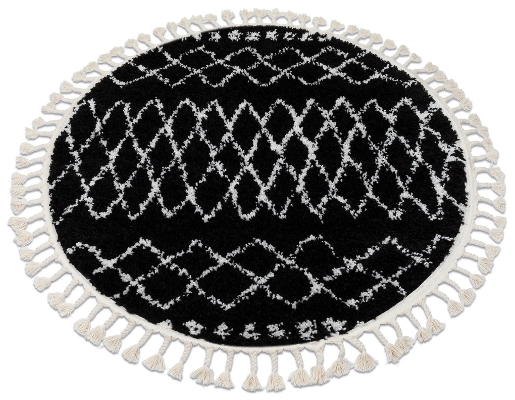 Tapijt BERBER ETHNIC G3802 ROND zwart / witrand ,  Barber , marokkaanse shaggy