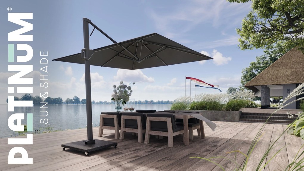 Zweefparasol 3.2 x3.2 m (excl.voet) Grijs-antraciet Platinum Beaufort premium