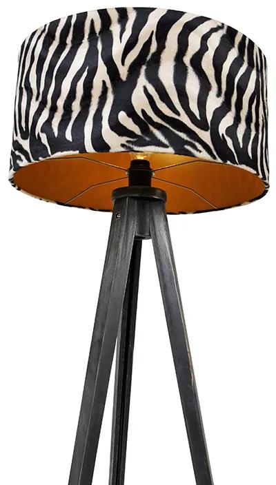Vloerlamp tripod zwart met kap zebra 50 cm - Tripod Classic Modern E27 rond Binnenverlichting Lamp