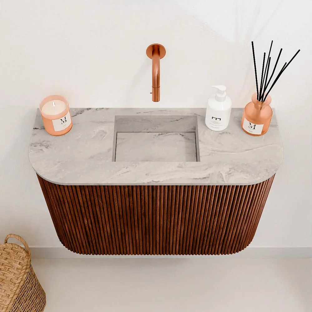 Mondiaz Joya DLux 65cm toiletmeubel ronding links/rechts ruby met wastafel faye midden zonder kraangat glace