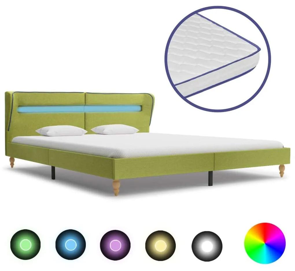 Medina Bed met LED en traagschuim matras stof groen 160x200 cm