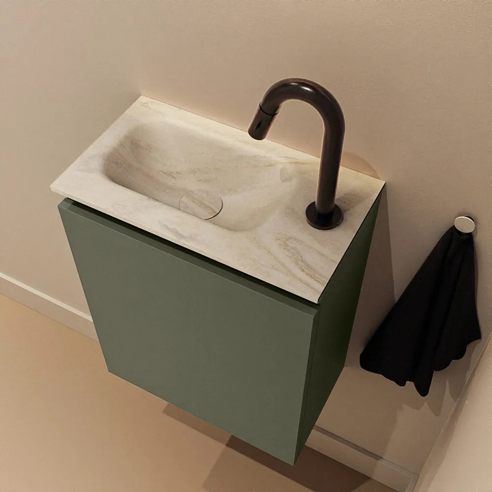 Mondiaz Ture DLux toiletmeubel 40cm army met wastafel ostra links met kraangat