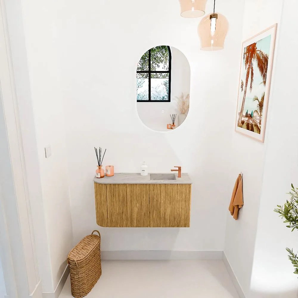 Mondiaz Joya DLux 80cm toiletmeubel ronding links oak met wastafel faye rechts 1 kraangat glace