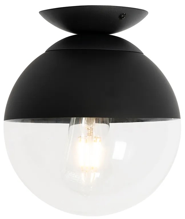 Retro plafondlamp zwart met helder glas - Eclipse Retro E27 bol / globe / rond Binnenverlichting Lamp