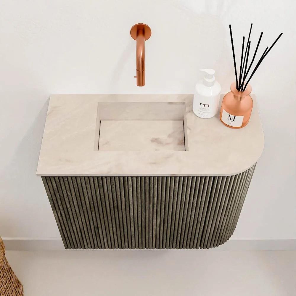 Mondiaz Joya DLux 50cm toiletmeubel ronding rechts shadow met wastafel faye links zonder kraangat frappe