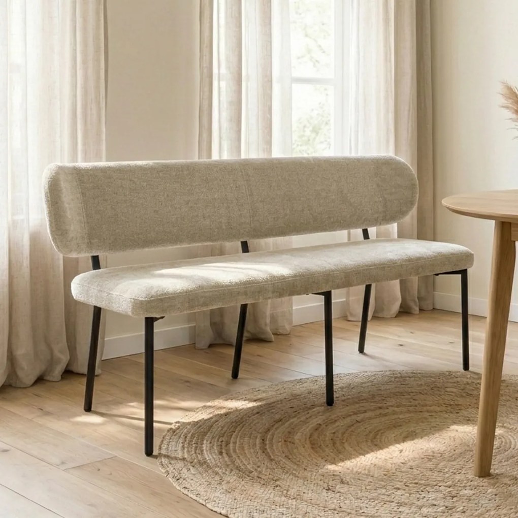 Eetkamerbank Beige Stof Met Rugleuning 155 Cm