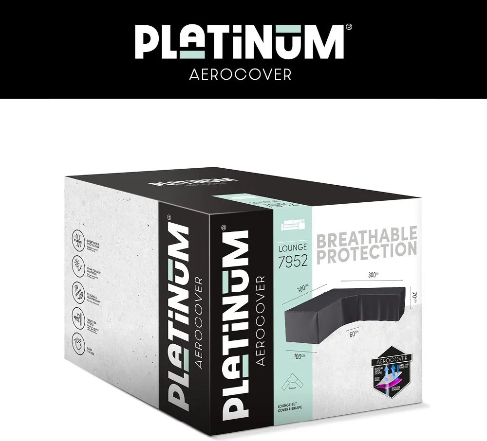 Platinum Aerocover loungesethoes trapeze - Ademende hoes voor loungeset (L-vorm) met grote hoek of trapeze hoek en hoge rug 300 x 300 x 85 x H65/90cm