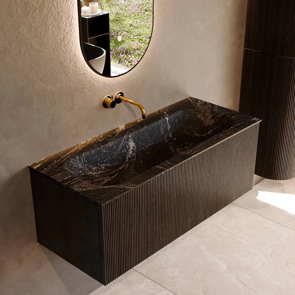 Mondiaz Kurve-dlux 110cm badmeubel shadow met 1 lade en wastafel big medium midden zonder kraangat lava