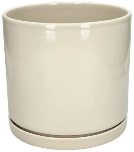 Bloempot met schotel, aardewerk, beige,Ø21 x 20 cm