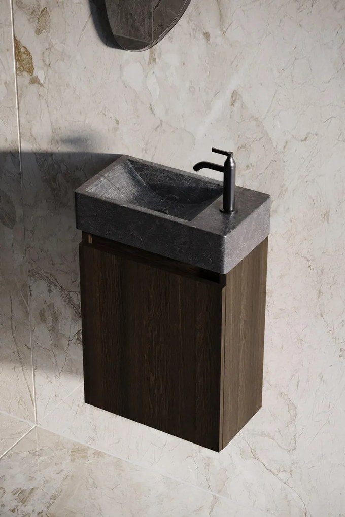 Fontana Recto toiletmeubel kasteel bruin 40x22cm met natuurstenen fontein rechts