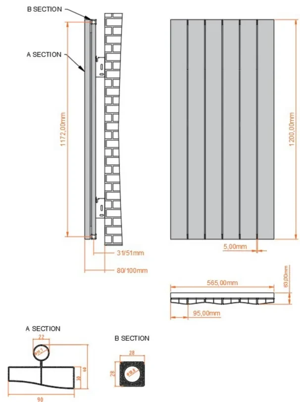 Eastbrook Fairford radiator 55x120cm aluminium 1144W wit mat