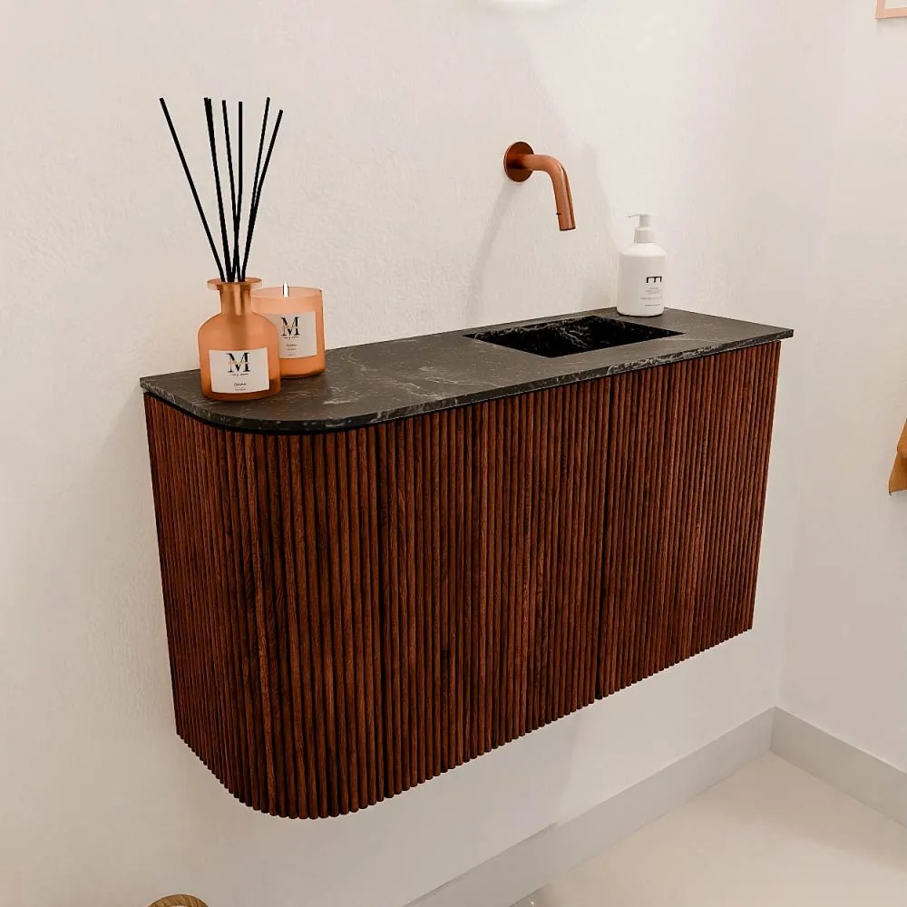 Mondiaz Joya DLux 70cm toiletmeubel ronding links ruby met wastafel faye rechts zonder kraangat lava