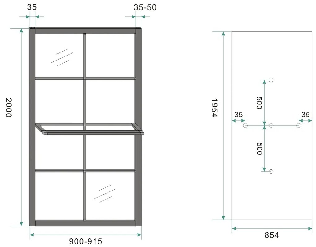 Mueller Black inloopdouche 90x200cm met zwarte profielen en handdoekhouder