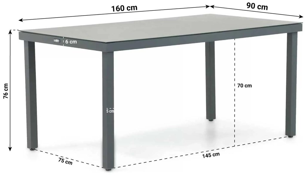 Dining Tuintafel rechthoekig 160 x 90 cm Aluminium/HPL Grijs Porto