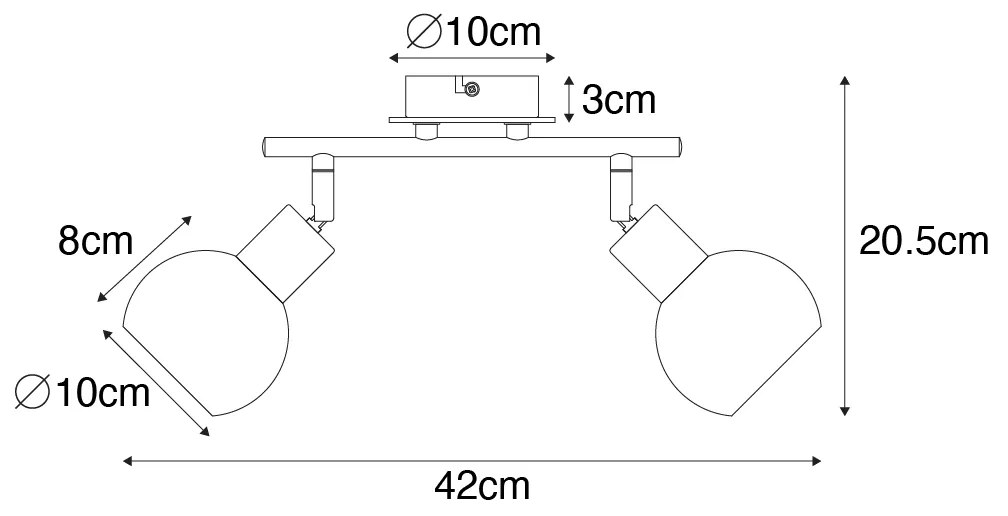 Plafondlamp zwart met smoke glas en hout 2-lichts - Vidro