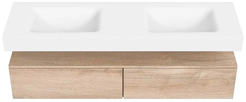 Zaro Alan badmeubel 160cm washed oak 2 lades met vrijhangende wastafel cloud dubbel zonder kraangat talc