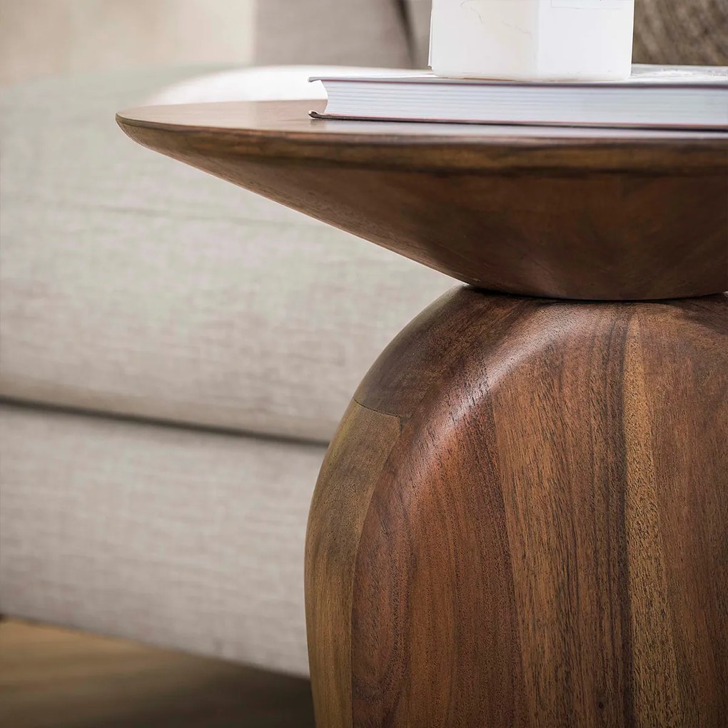 Design Bijzettafel Bruin Hout - 45 X 36cm.