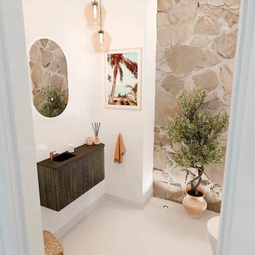 Mondiaz Joya 80cm toiletmeubel ronding rechts shadow met wastafel faye links 1 kraangat urban